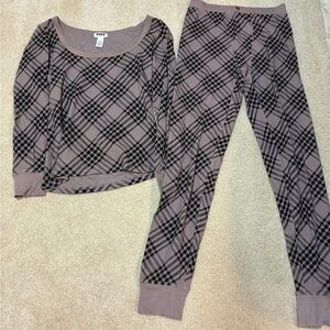 PINK Brown Plaid PJ set Worn